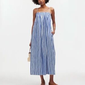 NWT Madewell Ruffle A Line Midi in Stripe Poplin - Blue Star - sz L